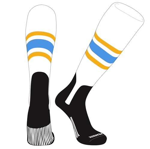 PEAR SOX OTC Baseball Softball Stirrup Socks (B, 7in) White, Gold, Sky Blue, Black