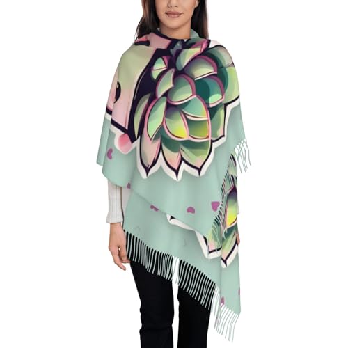 Écharpe d'hiver imprimé succulentes style cachemire noir taille unique