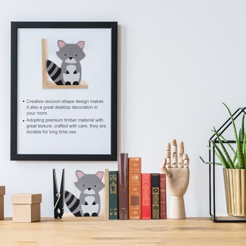 Sujetalibros de madera con diseño creativo de mapache y base estable para mesas 5