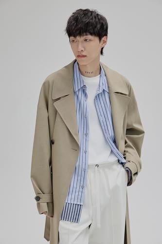 Image of Mens Oversized Long Trench Coat Double Breasted Lapel Windproof Overcoat With Belt