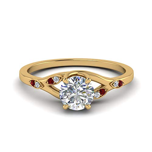 Image of Choose Your Gemstone Nature Inspired Diamond CZ Engagement Ring Yellow Gold Plated Round Shape Petite Engagement Rings Lightweight Office Wear Everyday Gift Jewelry US Size 4 to 12