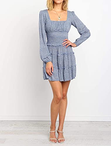 R.Vivimos Women's Autumn Long Sleeve Cotton Polka Dot Print Mini Dress (Medium, Blue)