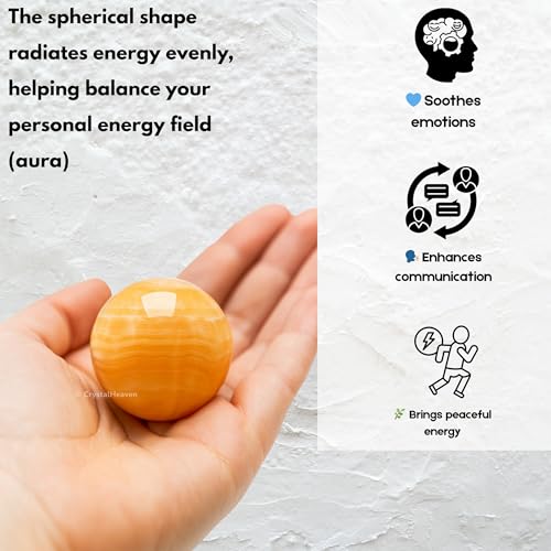 Image of Certified Yellow Calcite Banded Crystal Ball for Meditation - Premium Crystal Vastu Items for Home and Feng Shui Items for Good Luck - Ideal for Pooja Supplies and Spiritual Practices (1.5 inch Inch)