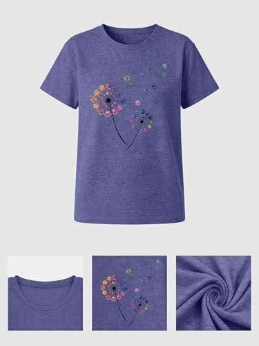 Image of Anbech Womens Dandelion Graphic T-Shirts Teen Girls Cute Sunflower Print Casual Tee Tops