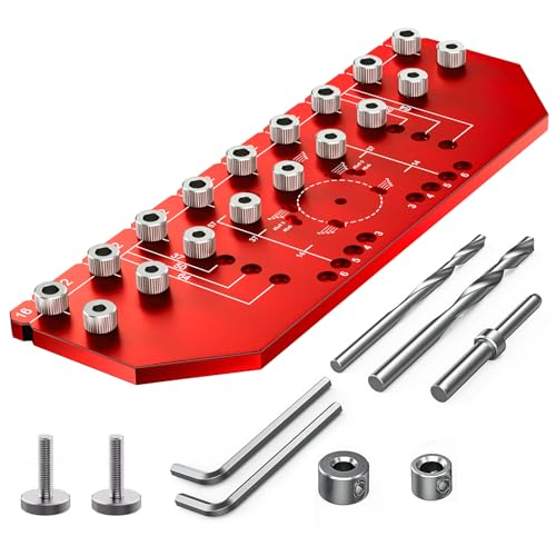 VASTHOME 9 Holes Shelf Pin Jig and Hinge Jig 2-in-1 (Improved Version) - for 1/4 (6mm) & 5mm Shelf Peg Holes 35mm Cabinet Hinge Drilling Jig | Aluminum Alloy