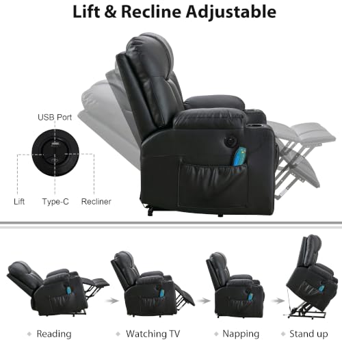 Image of Bonzy Home Power Lift Recliner Chair with Heat and Massage, Faux Leather