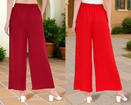 Image of Buy That Trendz Palazzo Pants for Women Rayon Elasticated Regular Fit Flared Wide Leg M to 6XL Pack of 2