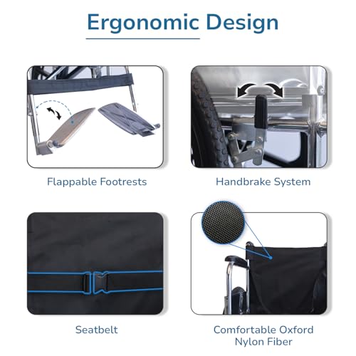 Image of EverActiv Economy Plus - Chrome Finish | Wheel chairs for old People with Safety Belt | Sturdy frame and Easy folding Mechanism