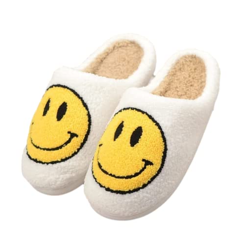 Herren Damen Smiley Hausschuhe│Warme Lustig Plüsch Pantoffeln Für Jungen Mädchen│Weiche Flauschige Plüsch Smiley Face Slippers│Anti Rutsch Komfortabel Cover