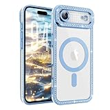 ROSEHUI Funda Magnética para iPhone 17 Air Transparente Glitter Diamond Bling Compatible con Cargador Inalámbrico Funda Antichoque Fina Cubierta Protectora Bleu