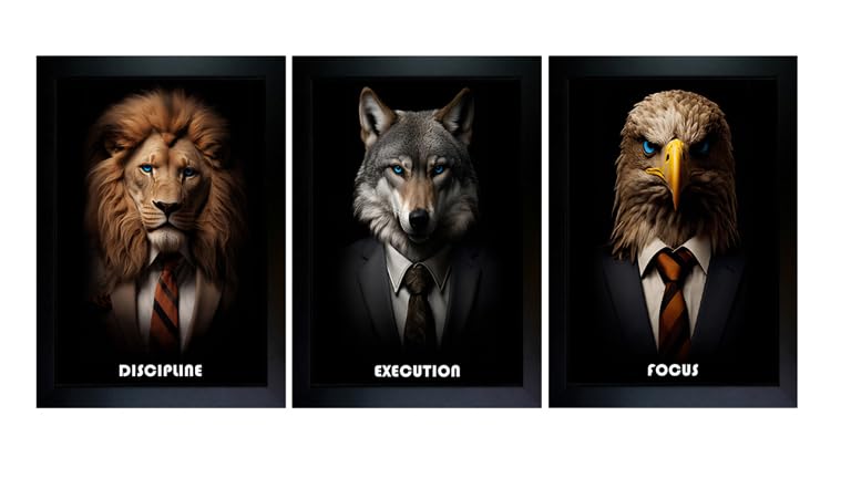 CrowdHall Discipline Execution Focus Rectangular Wooden Photo Frame | Motivational Wall Frames | Inspirational Quotes Wall Frames (Combo Set Of 3, 14 X 30 Inch, Multi)