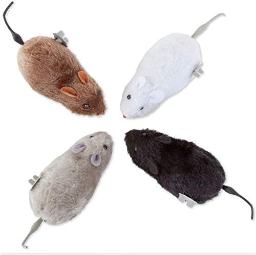 Bits and Pieces - Wind Up Racing 4 Mice-Realistic Looking Mice, Carefree pet - Set of 4: Black, Gray, White and Brown. Each Measures 4-1/2" Long