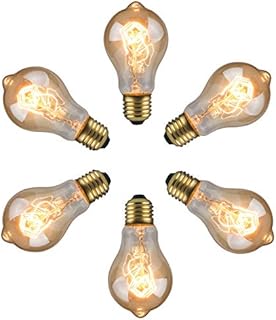 JINYU 6 Pack Vintage E27 Edison Screw Bulb 60w Dimmable A19 Antique Filament Tungsten Loop Style Incandescent Bulbs for Home Light Lamp Fixtures Nostalgic Decorative Glass 220V-240V 2700K