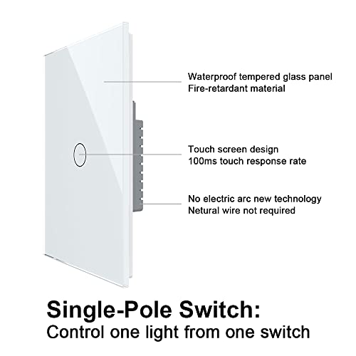 Livolo Light Switch((No Neutral)), Tempered Glass Panel Touch Light Switch With Indicator Light, Modern Wall Touch Switch, 1 Gang 1 Way, White,Single Pole Switches,2 Pack,C501-11-2P #TOP4