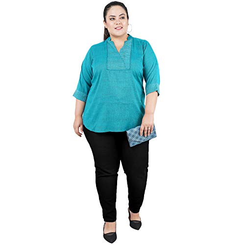 Image of Indietoga Women's Plus Size Embroidered Cotton Linen Tunic Tops (2XL to 10XL)