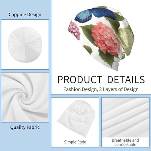 YYHWHJDE Hortensia's madeliefjes vlinders prints volwassen gebreide muts - zachte en comfortabele muts voor buitenactiviteiten zwart, Zwart, Eén Maat - Afbeelding 7