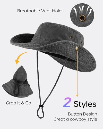Image of Zylioo XXL Boonie Sun Hat for Big Heads, Washed Wide Floppy Brim Hiking Hat with Chin Strap, Cooling Safari Fishing Hat