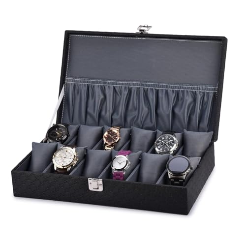 Image of Elegant Black & Gray 12-Slot Watch Box - Premium Storage for Watches