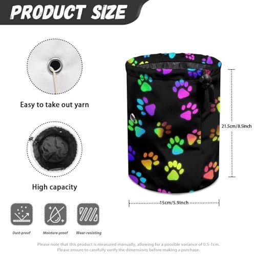 Image of Sellikakes Dog Paw Yarn Storage Organizer - Yarn Bag and Crochet Tote, Yarn Holder for Crocheting, Crochet Accessories, Needles with Drawstring Closure-Ideal Gift