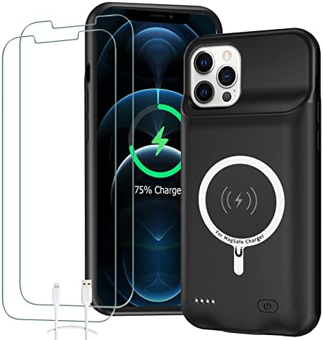 Battery Case for iPhone 12/12 Pro, 10000mAh High Capacity Rechargeable Portable Charger Case Extended Battery Pack Compatible with iPhone 12/12 Pro (6.1 inch) Wireless Charging Case with Carplay-Black