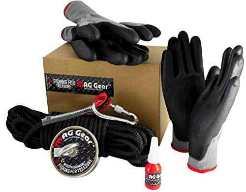 Magnetics Fishing Magnet Bundle Kit Offers Super Strong Pulling 928Lb, (3.54"Diameter) Neodymium/Rare Earth Large Round Magnet with Eyebolt for Retrieving, 8mm Rope, Carabiner, Threadlock & 2 Gloves
