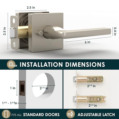 Image of Mega Handles Prime Privacy Door Handle - 2 Pack Reversible Brushed Nickel Door Handles, Heavy Duty Bed & Bath Door Handles with Privacy Door Lock, Fits All Standard Doors - Satin Nickel