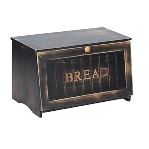 HOMEKOKO Large Wood Bread Box for Kitchen Counter Retro Design Single Layer Bamboo Large Capacity Food Storage Bin Vintage Black