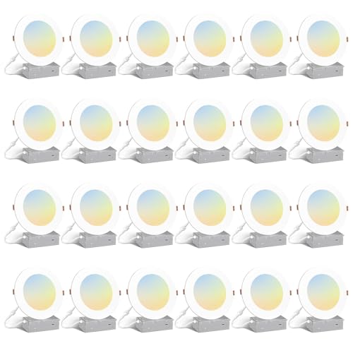 Amico 24 Pack 6 Inch 5CCT Ultra-Thin LED Recessed Light with Junction Box,...