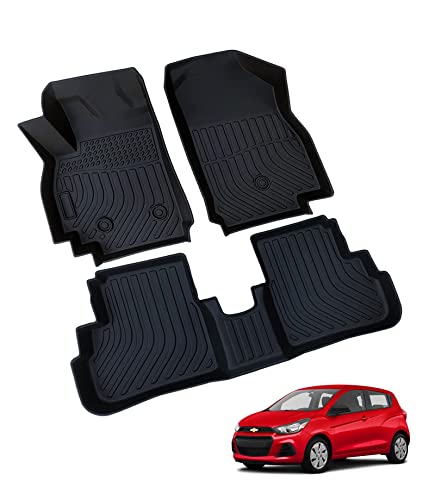 Landrol Car Floor Mats Custom Fit Replacement for 2016-2022 Chevrolet Spark TPE Foot Carpet Heavy Duty Odorless Washable Anti-Slip All Weather Protection Liner