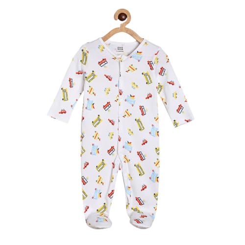 Image of miniklub Baby Front Open Long Sleeve Cotton Sleep Suit, Pack of 2 (Blue /White Color)