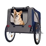 Dog Bike Trailer, Pet Bike Trailer, Pet Travel Carrier, Breathable Mesh Dog Carrier with 3 Entrances, Safety Flags, 8 Reflectors, with 20 Inch Wheels, Foldable Pet Carrier for Small and Medium Dogs