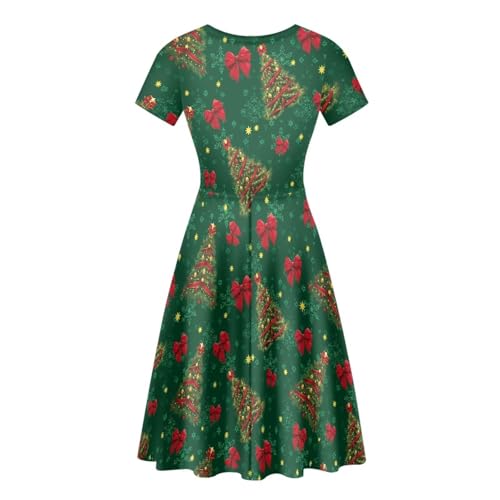 Image of POLERO Women Puffy Swing Elegant Party Midi Dresses Short Sleeve Round Neck A-Line Dress