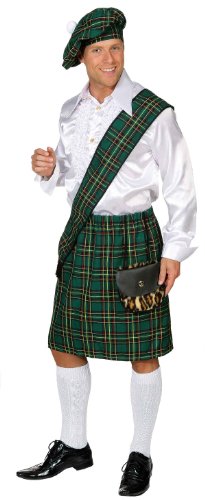 Schotten-Set, grün (Barett, Schärpe, Rock)