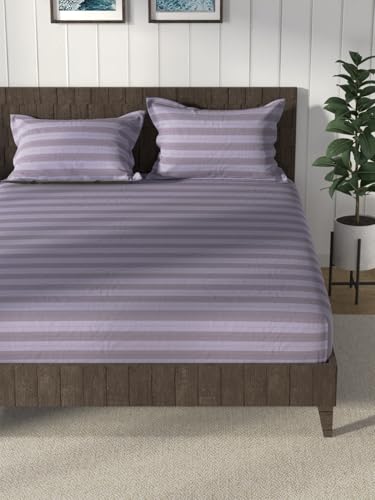 Image of NAUTICA Cotton King Bedsheet with 2 Pillow Covers -3pc Set (noridge) | 160TC | Super Soft Touch Stripe-Purple