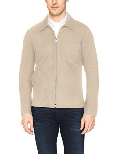 J.Lindeberg Men's Suede Zip Overshirt Outerwear, Oxford tan, Medium