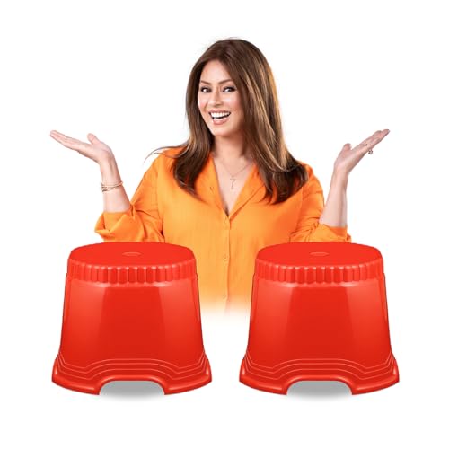 Image of MAHARAJA Neo Plastic Sitting Stool for Indoor Or Outdoor | Kitchen & Living Room (Red, Pack of 2 (10 inch))