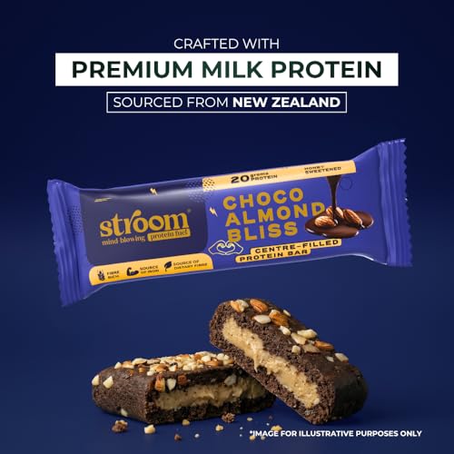 Image of STROOM Centre Filled Protein Bar Cookie Crunch & Choco Almond Combo | 2 box Cookie Curnch + 1 box Choco Almond | Source of Iron & Calcium, Natural Antioxidants, 5 Bars per pack, 63g Each Bar