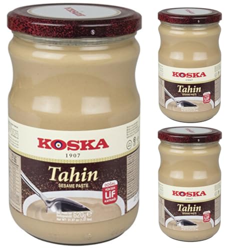 Por Pufai Grocery, Koska Tahini Pasta de sésamo tradicional turco postre Kadayif hilos de pastelería Dubai, pasta de chocolate Tahin aromática, típica especialidad oriental árabe 620 gramos x 3 piezas