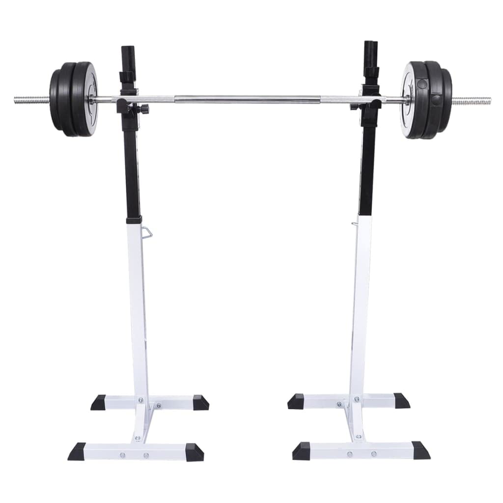vidaXL Squat Barbell Rack Set - Adjustable and Durable, Steel Exercise Equipment with Non-Slip Legs for Home Gym - Black/White