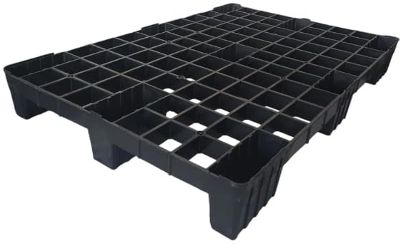 Pallet Plastica Riciclata 600x800x140mm - 5 Piedi, Portata 500kg Dinamica, Forato, Grigio/Nero - Foto 2
