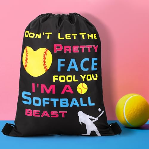 12 Pack Softball Drawstring Backpack Softball Goodie Bags Sport Party Supplies Birthday Gift Drawstring Bag for Sports Team4