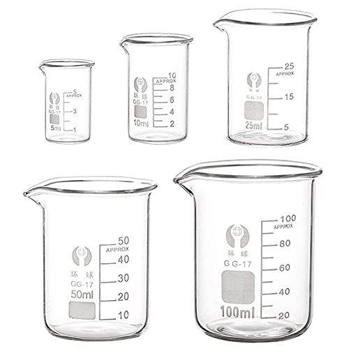 Becher 100 ml 50 ml 25 ml 10 ml 5 ml Beker Graduati Vetro Borosilicato per Laboratorio Esperimento Medicina