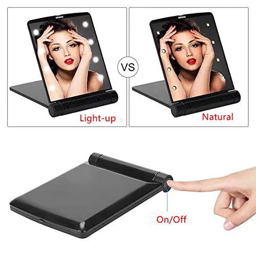 Ahooh Small Compact Mirror,Travel Pocket Makeup Mirror,Portable Folding Lighted Mirror With 8 Led Lights,Handheld,Double-Side, Battery-Operated,Mini Led Mirrors For Women,Girls #TOP6