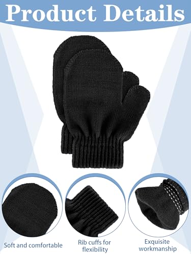 Image of Boao 5 Pairs Toddler Mittens Magic Stretch Black Kids Winter Knitted Gloves Multicolor Newborn Warm Gloves for Boys and Girls