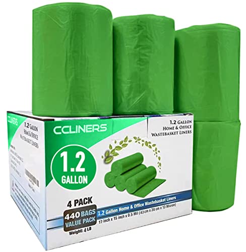 1.2 Gallon Biodegradable Small Trash Bags (440 ct.) 5 Liter Eco-Friendly Green Mini 1 Gallon Garbage Bags Made with EPI Can Liner for Home Kitchen Office (440 Bags)