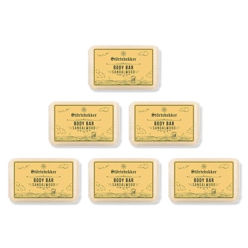 Störtebekker® Premium Body Bar Madera de sándalo (6 unidades) | Gel de ducha sólido para hombres y mujeres | Jabón de ducha sólido para hombre y mujer | Limpieza natural, espléndido aroma | Hecho a