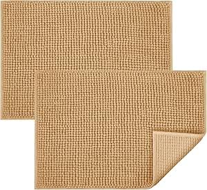 Moonlight Bedding Beige Bath Mat Non Slip Anti Mould – 2 Pack Chenille Bathroom Mat 50x80cm Machine Washable Shower Mat — image 1