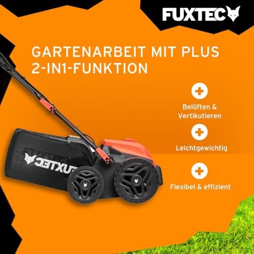 Bild 3 - FUXTEC Elektro-Vertikutierer FX-EV360, Rasenlüfter mit 1500 W Power, 36 cm Arbeitsbreite und Tiefeneinstellung in 5 Stufen, 45 L Grasfangkorb