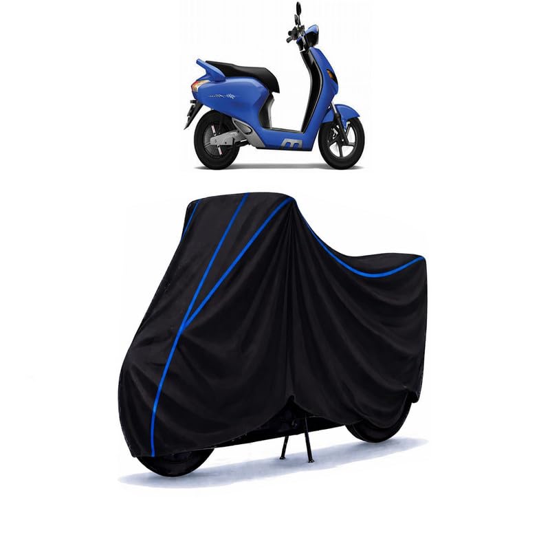 Image of Scooty Cover Water Resistant for Flow | Universal Scooter & Bike Cover | Heavy Duty UV Protection | Dust, Rain & Scratch Protection | Elastic Fit All Weather Indoor Outdoor | Black with Blue Piping