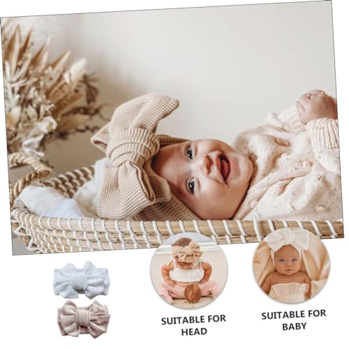 FRCOLOR 2Pcs Headbands with Large Bow Soft Comfortable Newborn Hair Accessories for Stylish Waffle Knit for Shower and Birthday Gift2
